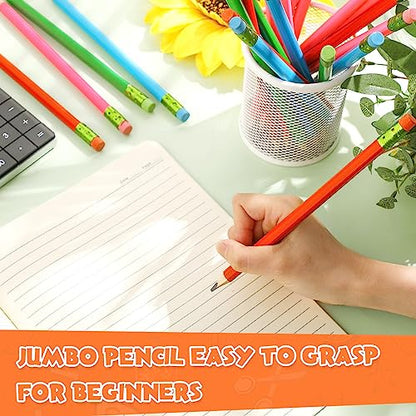 Fainne 48 Pcs Fat Pencils Jumbo Big Thick Large Pencils and 3 Pieces Sharpeners for Kids Beginners Preschoolers Kindergarten School Office Supplies(Multicolor,Triangle) - color: Multicolor, style: Triangle