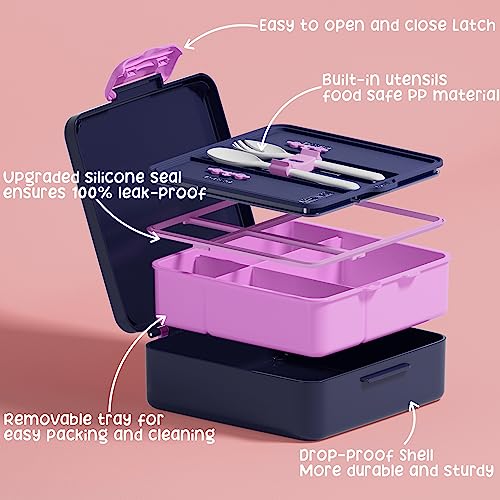 Fimibuke Kids Bento Lunch Box with 4 Compartments, Insulated lunch Bag, Stainless Steel Insulated Water Bottle, Ice Pack & Utensils Set, Birthday Gifts for Ages 3-12 Back to School Toddler Girls Boys - color: A2. Mermaid