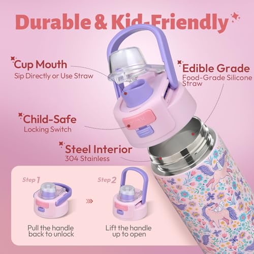 Itslife Bento Box for Kids Set, Insulated Food Container,Kids Lunch Box, 7 oz Thermos for Hot Food, 12 oz Thermos Water Bottle, Reusable Insulated Ice Bag & Fork Spoon Utensils Camping Travel Pink - color: Pink-DJ