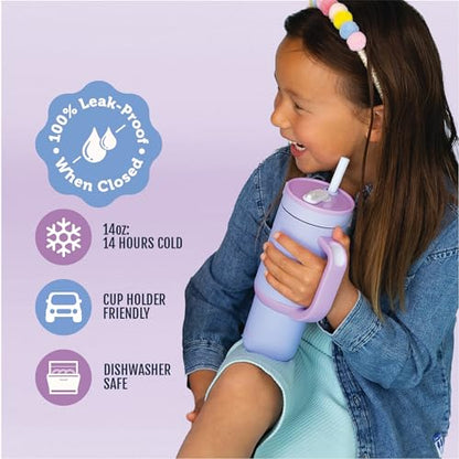 Ello Oasis 14oz Stainless Steel Toddler Tumbler with Handle & Retracting Straw, 100% Leakproof, Double-Wall Vacuum Insulated, Kids Water Bottle for School, BPA Free, Dishwasher Safe, Lavender Fields - color: Lavender Fields, size: 14 Ounces