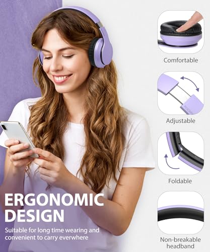 rockpapa E7 Over Ear Wireless Bluetooth Headphones with Mic Without Travel Case, Foldable Wired/Wireless Headphones with Microphone for Kids Childrens Boys Girls Teen Youth Adult Purple Black - color: Purple Black, style: without Case