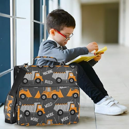 3 Ring Zipper Binder With Shoulder Strap Documents Storage Organizer Animal Dog - color: Construction Machines