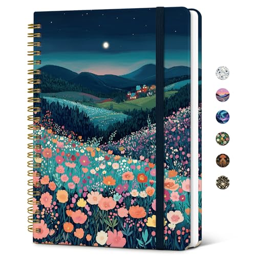 Taja Lined Spiral Journal Notebook for Women, Pretty College Ruled Notebook for Work & Note Taking, A5 Hardcover Journal for Writing, Cute Aesthetic 140 Pages, Moonlit Meadow - color: K-Moonlit Meadow