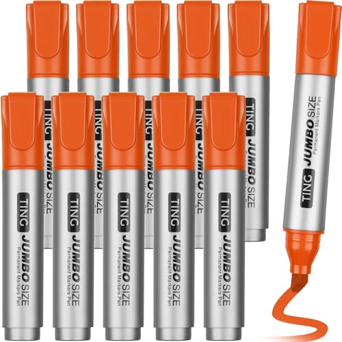 Fuutreo 10 Pack Jumbo Permanent Markers Bulk Large Chisel Tip Permanent Markers Quick Drying Waterproof Big Huge Poster Pens for Office, Logistics Company and More(Orange) - color: Orange