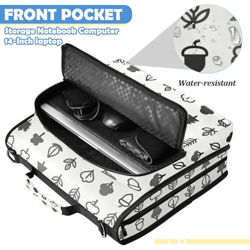 Trees Leaves Acorns Zipper Binder with 2 Inch D-Rings Expandable File Portfolio with Shoulder Strap, Waterproof Nylon Organizer for 14" Laptop for Work College Travel
