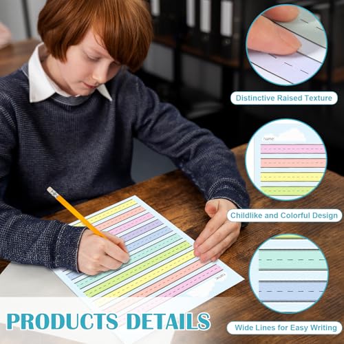50 Sheets Multi-Color Raised Line Paper for Handwriting Practice, Wide Ruled Kindergarten Writing Paper, Double Sided, 8.5x11 inches