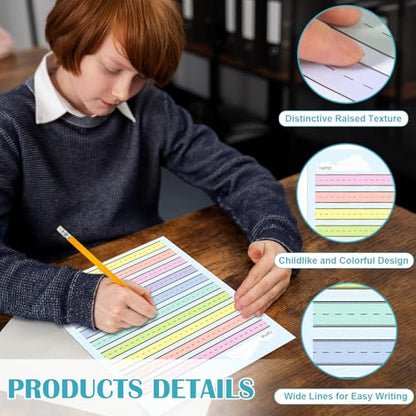 50 Sheets Multi-Color Raised Line Paper for Handwriting Practice, Wide Ruled Kindergarten Writing Paper, Double Sided, 8.5x11 inches