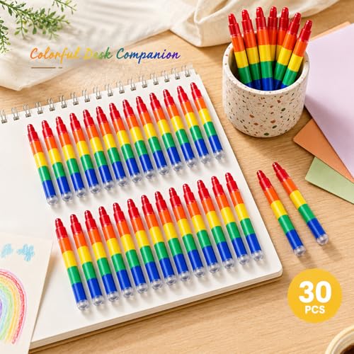 Dunzoom 30 Pcs Stacking Crayons Stackable Buildable Crayon 5 Colors Interchangeable Colorful Stackable Rainbow Crayons Party Favor for Office DIY Supplies