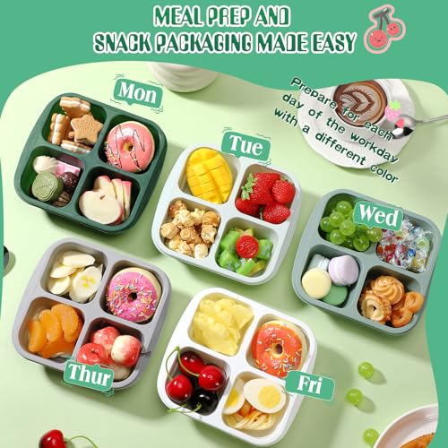Honeydak 5 Pack Snack Containers 4 Compartment Bento Snack Boxes Reusable Lunchable Containers with Lids Divided Meal Prep Lunch Food Storage Box for School Work Travel(Sage,Equal) - color: Sage, style: Equal