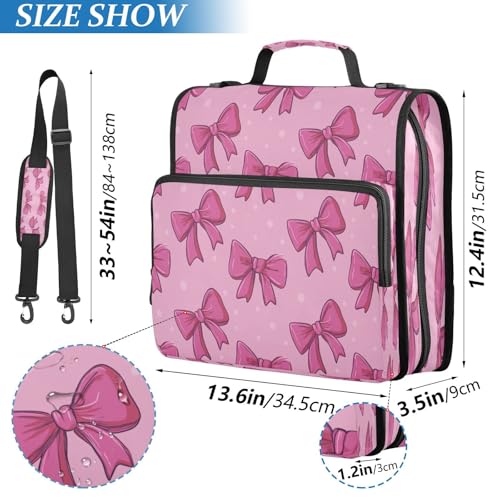 Cute Pink Bows Zipper Binder for School with Shoulder Strap & Extra Pockets - 1.5 Inch 3-Ring Binder Holds 500+ Sheets, Textbooks, Laptop - color: Cute Pink Bows