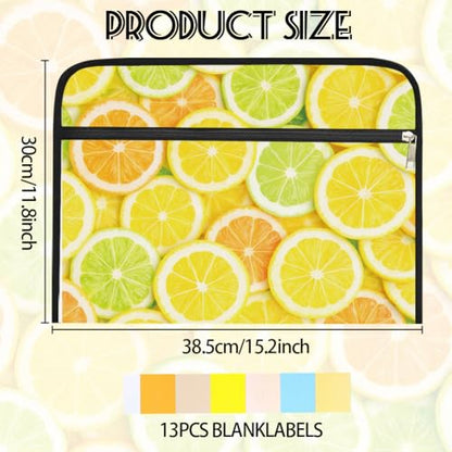 WEBEEDY 13 Pockets Expanding File Folder with Sticky Labels and Zipper, Lemon Theme Portable Accordion File Organizer Paperwork Folder for Documents A4 Paper Receipt Travel Office, Back to School