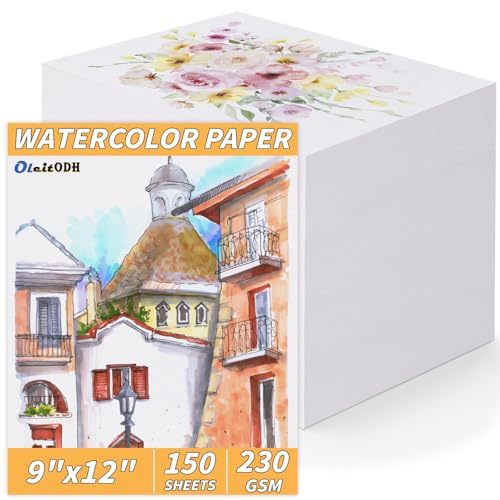 150 Sheets Cotton Watercolor Paper Pad-230GSM Art Paper-9 x 12 inch Painting & Craft Paper, Finger Paints, Watercolor, Tempera, Drawing, Art Room & Home School Crafts - style: 9x12in-110LB/230GSM