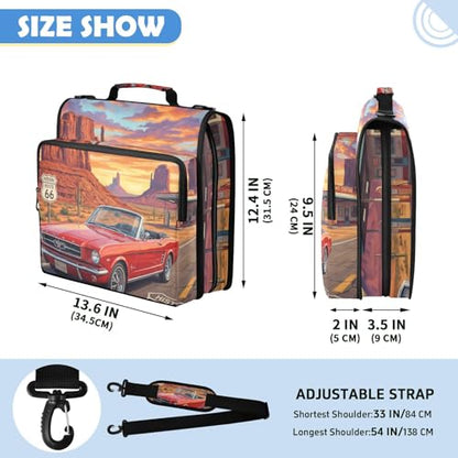 Retro Road 2inch 3 Ring Zipper Binder Multi-Pocket Storage Holds 14 Inch Laptop for Students and Office Use - color: Retro Road