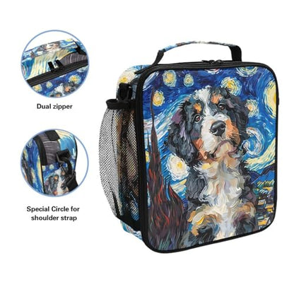 ALAZA Bernedoodle Dog Starry Night Lunch Box Insulated Lunch Bag Girls Lunch Cooler Bag Tote Freezable Shoulder Strap Lunchbox Thermal Meal Tote Kit for Girls School Picnic - color: Multi5