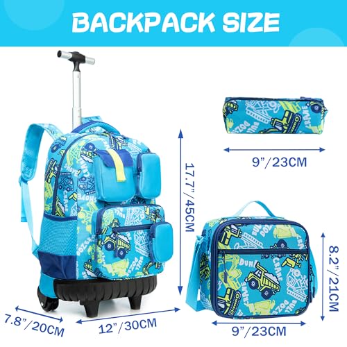 Meetbelify Rolling Backpack for Girls Boys Backpacks with Wheels Kids Carry on Luggage for Girls Boys - color: Boy Blue