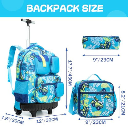 Meetbelify Rolling Backpack for Girls Boys Backpacks with Wheels Kids Carry on Luggage for Girls Boys - color: Boy Blue