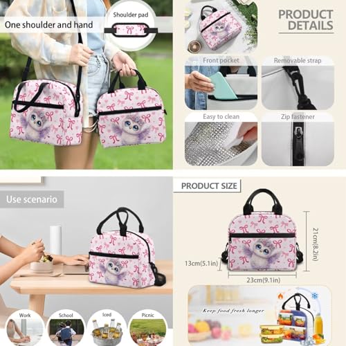 17 inch Backpack for Kids,Owl Large Capacity Bookbag with Lunch Box Pencil Case Set Rucksack Satchel School Bags 3 In 1 Set School Supplies for Girls - color: Pink Bows-owl