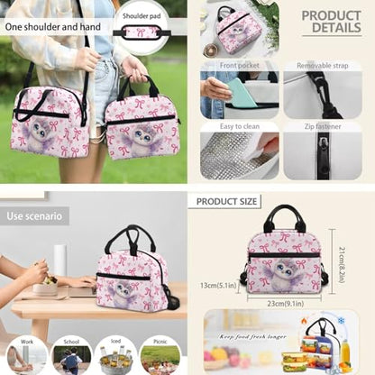 17 inch Backpack for Kids,Owl Large Capacity Bookbag with Lunch Box Pencil Case Set Rucksack Satchel School Bags 3 In 1 Set School Supplies for Girls - color: Pink Bows-owl