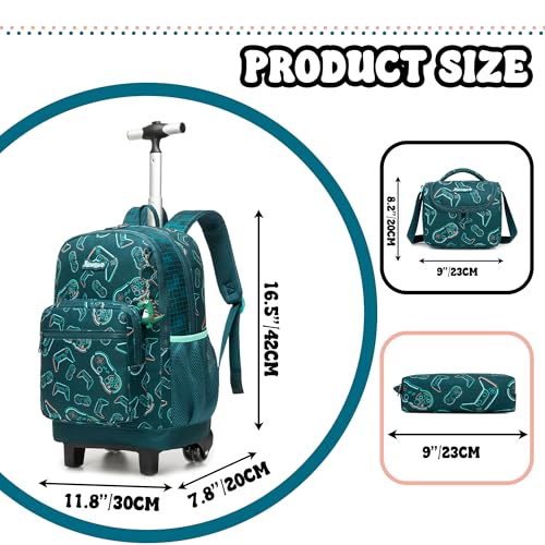 Kids Rolling Backpack for Boys 16.5" School Roller Backpack with Lunch Box, Toddler Backpacks with Wheels Rollig Wheeled Backpacks for Elementary School - color: Blue Game