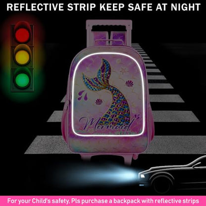 HPJGD 3PCS Mermaid Rolling Backpack for Girls, Kids School Backpacks with Wheels, Water Resistant UV Printed Roller Wheeled Bookbag Set with Lunch Box - color: 3PCS Mermaid Rolling Backpack