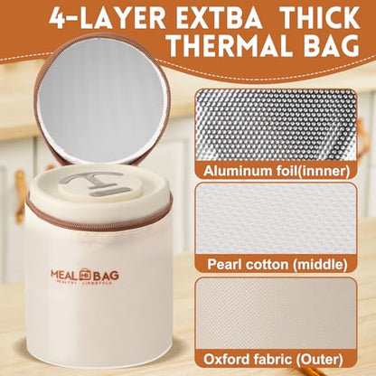 Dandat 2 Pcs Portable Insulated Lunch Containers Thermal Bento Box with Bag Fork Knife Stainless Steel Lunch Box 15.2 oz 21 oz Separate Stackable Food Jar for Adult Men Women(Beige) - color: Beige