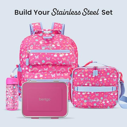 Bentgo Kids Stainless Steel Leak-Resistant Lunch Box - 3-Compartments with Bonus Silicone Container, Durable, Eco-Friendly, Dishwasher Safe, BPA-Free, Ideal for School, Ages 3+ (Fuchsia) - color: Fuchsia