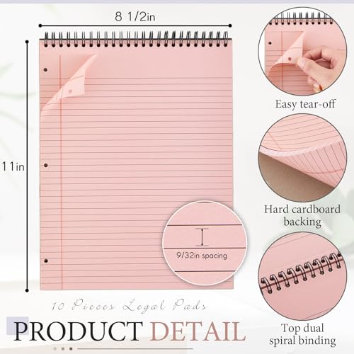 MotiMind 10 Pack 8.5" x 11" Top Spiral Notebook with 3 Hole Punched Light Colors Legal Pads College Ruled Notepad 50 Sheets Hard Cardboard Paper Wirebound Notepad for Office School Business - color: Light Colors