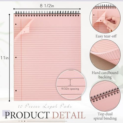 MotiMind 10 Pack 8.5" x 11" Top Spiral Notebook with 3 Hole Punched Light Colors Legal Pads College Ruled Notepad 50 Sheets Hard Cardboard Paper Wirebound Notepad for Office School Business - color: Light Colors