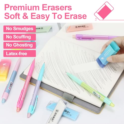 Buqoo Mechanical Pencil Set, 5PCS 0.5mm Cute Pastel Mechanical Pencils, 3 Candy Jelly Gradient Eraser with 80PCS HB 0.5 Lead Refill and Zipper Bag Pencil Kit for Art, Drawing Pencils for Sketching - color: Rainbow