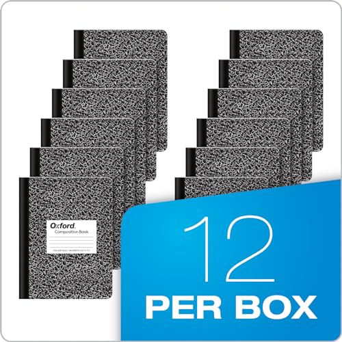 Oxford Composition Notebooks, School Supplies, Notebooks for School, College Ruled Paper, 9-3/4 x 7-1/2 Inches, School Comp Book, Black Marble Covers, 100 Lined Sheets, 12 per Pack (63796)