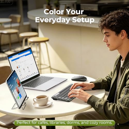 seenda Bluetooth Wireless Keyboard and Mouse Combo, COE203 Quiet Round Keycaps, 3-Device Multi-Connection, Bluetooth & 2.4G USB Receiver, Wide Compatibility with iPad/Tablet/Laptop/Mac/Windows, Black - color: Black