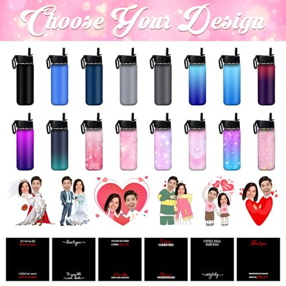 Custom Water Bottle with Face Photo, Personalized Water Bottle Valentine's Gift Insulated Cup Bottle for Her Him Women Men - color: Color_100
