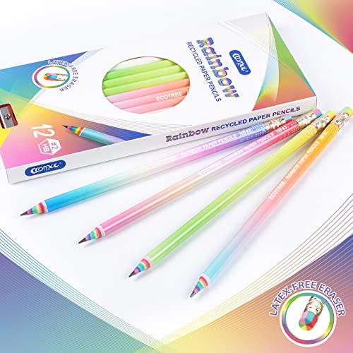 ECOTREE Pre-Sharpened Rainbow Pencils #2, Back to School Supplies, 12 Count | Cute Number 2 Pencils for Kids Students, Latex-Free Eraser, Eco Recycled Paper, Smooth Writing, Drawing, Fun Classroom Gifts - style: 12 COUNT Rainbow Pencils