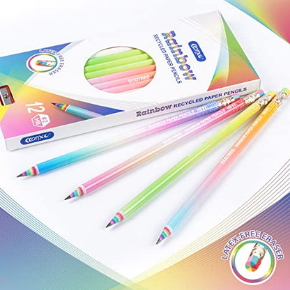 ECOTREE Pre-Sharpened Rainbow Pencils #2, Back to School Supplies, 12 Count | Cute Number 2 Pencils for Kids Students, Latex-Free Eraser, Eco Recycled Paper, Smooth Writing, Drawing, Fun Classroom Gifts - style: 12 COUNT Rainbow Pencils
