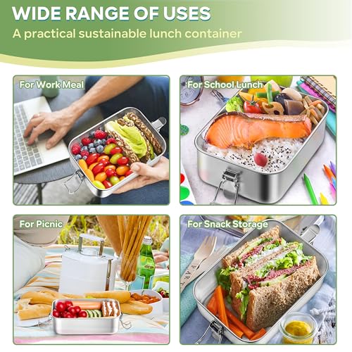 HaWare Stainless Steel Bento Box, 29oz (850ML) Lunch Box Container with Lids and 2 Removable Dividers, Metal Lunch Containers with Locking Clips, Leak-Proof Food Storage Containers for Work School - size: 29 oz