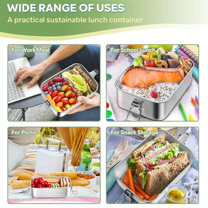 HaWare Stainless Steel Bento Box, 29oz (850ML) Lunch Box Container with Lids and 2 Removable Dividers, Metal Lunch Containers with Locking Clips, Leak-Proof Food Storage Containers for Work School - size: 29 oz