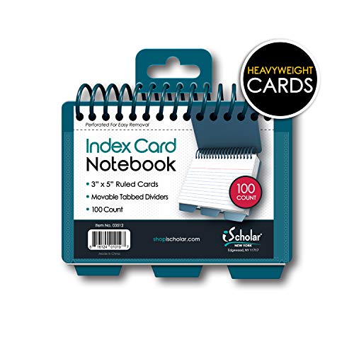 iScholar Index Card Book, Poly Wire, 3 Tabs, Color Will Vary (03512), 3x5 inches