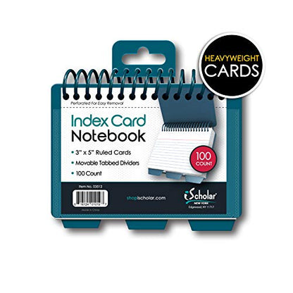 iScholar Index Card Book, Poly Wire, 3 Tabs, Color Will Vary (03512), 3x5 inches