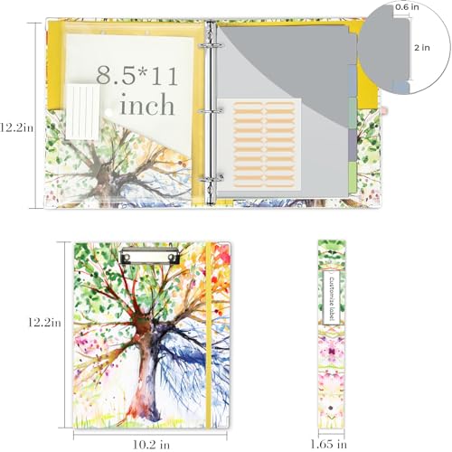 3 Ring 1 Inch Binder Organizer, KLLVE Three Ring Binders with Clipboard, 5-Tabs Pockets Dividers, Plastic Folder, 18 Divider Stikers,Pen Loop (Green Tree, Letter Size) - color: Green Tree, size: 1in（Letter Size）
