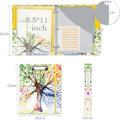 3 Ring 1 Inch Binder Organizer, KLLVE Three Ring Binders with Clipboard, 5-Tabs Pockets Dividers, Plastic Folder, 18 Divider Stikers,Pen Loop (Green Tree, Letter Size) - color: Green Tree, size: 1in（Letter Size）