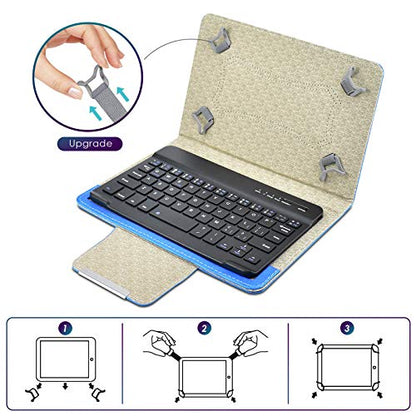 DETUOSI Universal 8.0 inch Android Tablet Case with Keyboard, Removable Wireless Bluetooth Keyboard + PU Leather Folio Book Cover + Stand, Travel Portable Sleeve for iOS/Android/Windows System Tablet - color: Blue Case + Black Keyboard