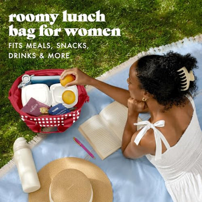 Fit & Fresh Remi Lunch Bag for Women Work – Neoprene Lunch Tote with Containers & Ice Pack, Reusable Meal Prep Lunch Box, Large Capacity, Machine Washable - color: Red Gingham