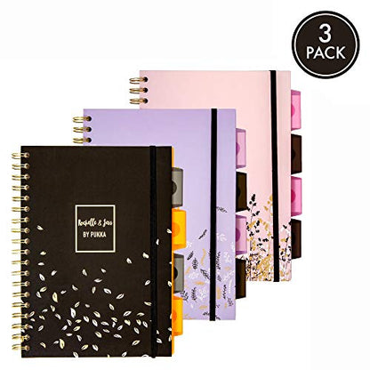 Pukka Pad 5 Subject Spiral Notebook 3-Pack - 200 Pages, 100 Sheets of 80GSM Paper with Repositionable Dividers & Perforated Edges for Office Planning & Organization - B5-7 X 10, Rochelle & Jess - color: Rochelle & Jess