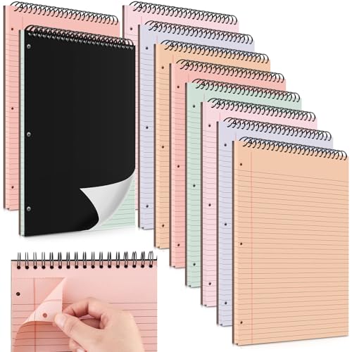 MotiMind 10 Pack 8.5" x 11" Top Spiral Notebook with 3 Hole Punched Light Colors Legal Pads College Ruled Notepad 50 Sheets Hard Cardboard Paper Wirebound Notepad for Office School Business - color: Light Colors