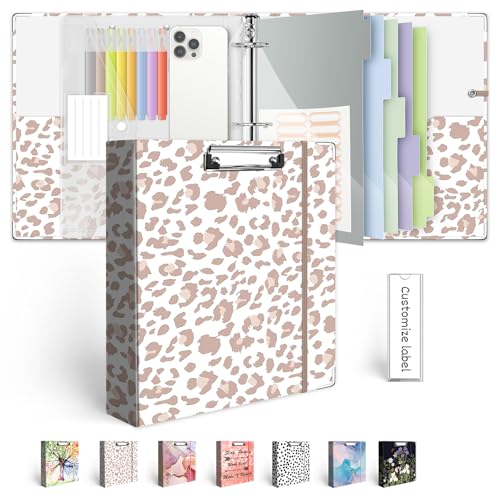 3 Ring Binder 2 Inch for 8.5"x11" Paper, Three Ring Binders with Clipboard, 5 Dividers with Tabs and Pockets, Clear Folder, 18 Divider Stikers, BVSSX Decorative Binder with Pen Holder, Leopard - color: 01-leopard, size: 2in（Letter Size）