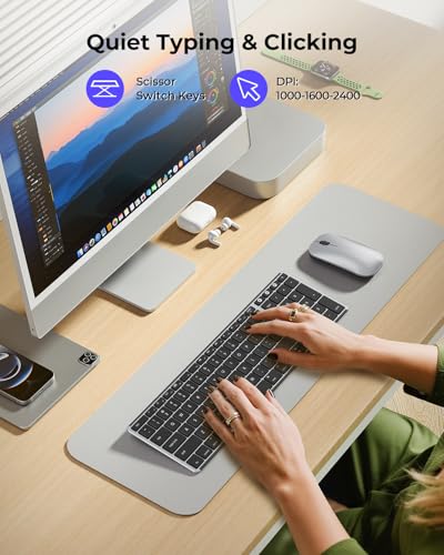 seenda SKM64-2 Bluetooth Keyboard and Mouse Combo for Mac, MacBook and iPad | 3-device Bluetooth switching, rechargeable, quiet keys/clicks, compact slim design for office and home use, Black & Silver - color: Black & Silver