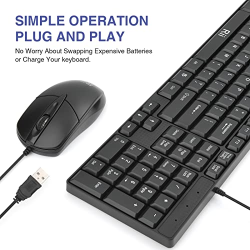 (2PACK) Wired Keyboard and Mouse,Rii RK203 Ultra Full Size Slim USB Basic Wired Keyboard Mouse Combo Set with Number Pad for Computer,Laptop,PC,Notebook,Windows - size: 2 pack