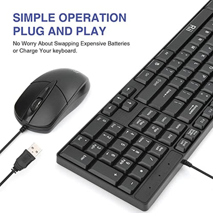 (10PACK) Wired Keyboard and Mouse,Rii RK203 Ultra Full Size Slim USB Basic Wired Keyboard Mouse Combo Set with Number Pad for Computer,Laptop,PC,Notebook,Windows - size: 10 pack