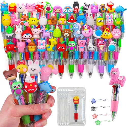 52 Pcs Mini Multicolor Pens in One 4-in-1, Cute Kawaii Ballpoint Pens Bulk with 52 Different Designs, Classroom Rewards, Student Gifts, Party Favors, Back to School Supplies for Kids - style: 52Pcs