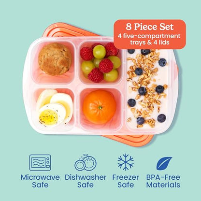 Bentgo Easyboxes - Reusable 5-Compartment Food Containers, Stackable 8-Piece Set, 4 Trays & 4 Lids, BPA-Free Food Storage for Meal Prep, School, & Work; Lunch Boxes with Patented Design (Classic) - color: Classic